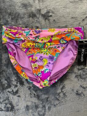 NWT Floral Paisley Ruched Waist Bikini Bottom Small S Be Creative Swimwear